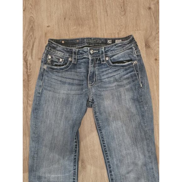 Miss Me Jeans MP8476B Boot Cut Mid-Rise Distressed Size 29×31 Blue Y2K - Picture 2 of 12